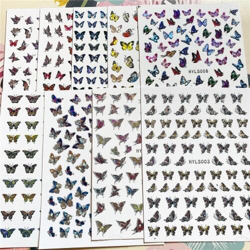 HYLS-001-009--9P Hanyi series laser butterfly 3D Back glue Nail decal Nail sticker Nail decoration Nail art Nail ornament