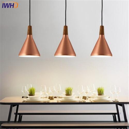 IWHD Modern Simple Style Droplight Creative Iron LED Pendant Light Fixtures Dining Room Wood Hanging Lamp Indoor Lighting
