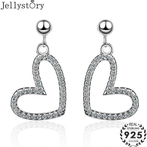 Jellystory 2020 Trendy Silver 925 Jewelry Earrings with Heart-shaped Zircon Gemstones Drop Earrings for Women Wedding Wholesale