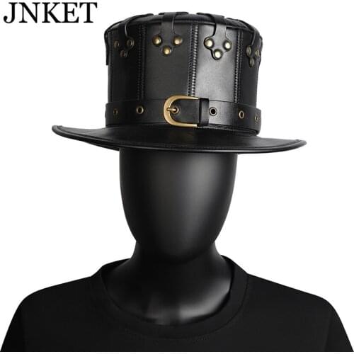 JNKET New Steam Punk Magician Hat Halloween Hat Cosplay Props PU Leather Rivet Top Hat for Men Women
