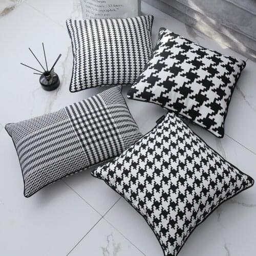 Classic Black and White Houndstooth Check Throw Pillow Case, Nordic Cushion Decorative Soft Pillow Sham,Sofa Cushion Cover