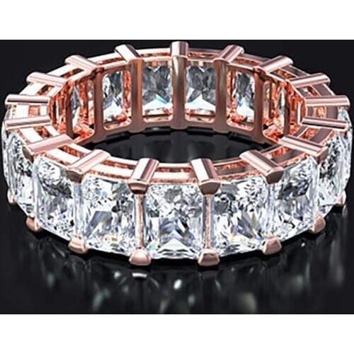 Classical Sterling Silver Rose Gold Color AAAAA CZ Eternity Proposal Ring for Women Wedding Engagement Bands Fine Jewelry