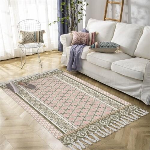 Retro Bohemian Carpet Imitation Woven Cotton Linen Bedroom Rug Geometric Floor Mat Kitchen Living Room Carpet Home Decor