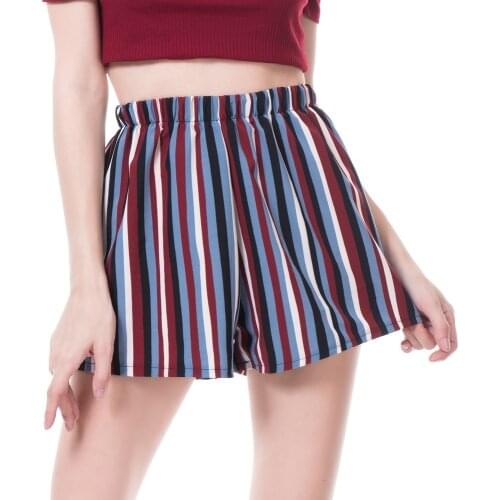 YRRETY Summer Woman Chiffon Shorts Skirts Stretch Waist Wide Leg Shorts Skirts Striped Fashion Short Pleated Skirts Beach Sweet
