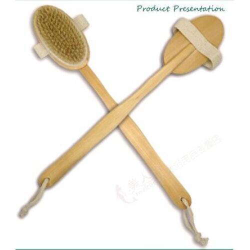Fashion Hot Natural Long Wooden Bristle Body Brush Massager Bath Shower Back Spa Scrubber