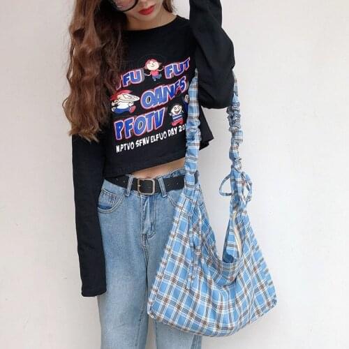 Fashion Japanese Casual Plaid Large Capacity New Single Shoulder Bags Messenger Women Bag Girls Simple Shopping Bag