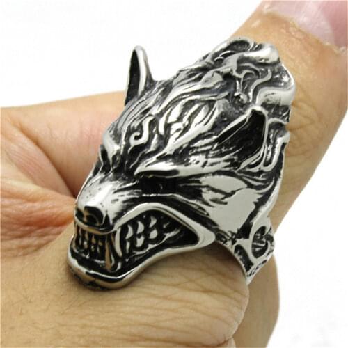 1pc Good News!! Mens Boy US Style Punk Animal Wolf Head Ring 316L Stainless Steel Fashion Ring