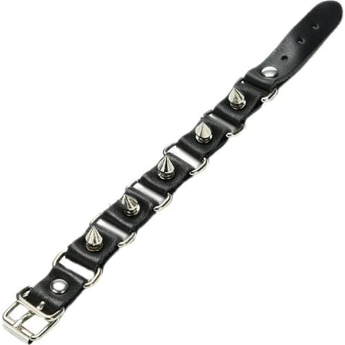 1 Piece Cool Wolf Tooth Bangle Cuff Bracelet Cool Gift New Men Punk style Gothic Metal Cone Stud Spikes Rivet Leather Wristband