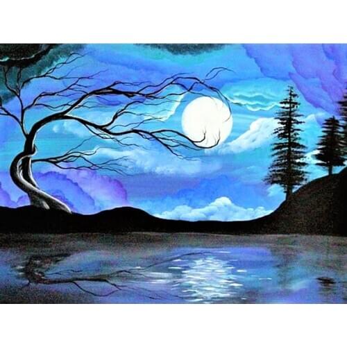 OSH 5D Diy Diamond Painting Tree Moon Cross stitch Kit Full Square Diamond Embroidery Mosaic Picture of Rhinestone