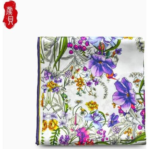 Black real silk twill scarf printed with flowers head scarfs women elegant soft white square bandana shawl luxury gift for lady