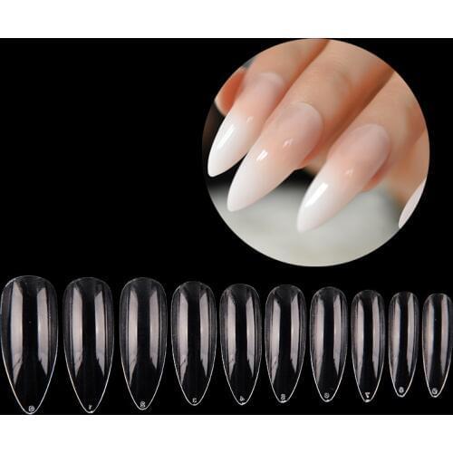 600 Pcs/Bag Clear Nail Tips Almond Style False Nail Tips Long Stiletto Plastic Nails UV Gel Party French Manicure Full Cover Tip