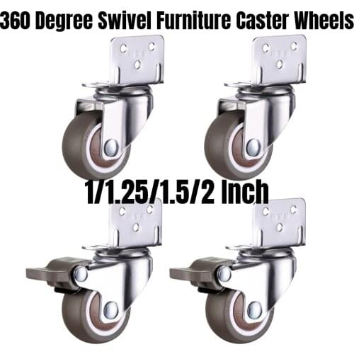 4PCS 1/1.25/1.5/2 Inch 360 Degree Swivel Furniture Caster Wheels Crib L-Bracket Caster No Noise For Chair Crib Bookcase Cabinet