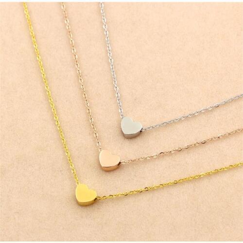 Martick Romantic Heart Shape Pendant Necklace Stainless Steel Gold Color Love Heart Statement Necklace Jewelry P149