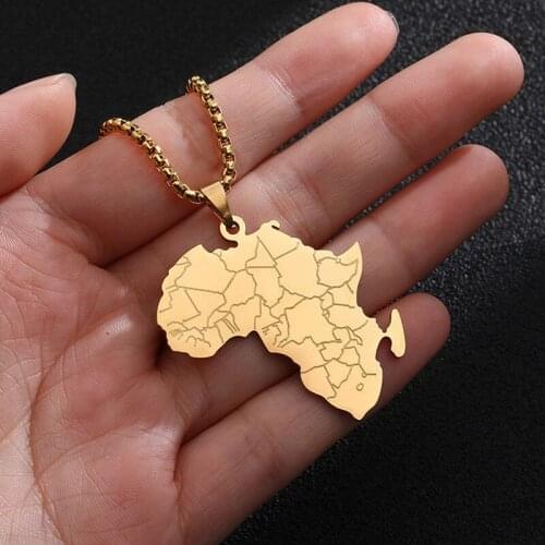 Silver Color/Gold Color Africa Map With Flag Pendant Chain Necklaces African Maps Jewelry for Women Men