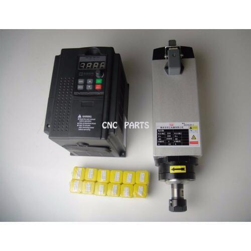 4KW square ER20 AC220V air cooling spindle with 4KW matched VFD inverter+12 pieces ER20 collets