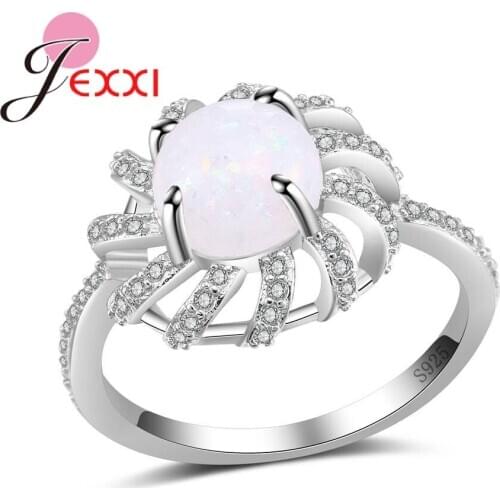 Spiral Shape Round Opal Rings Prong Setting 925 Sterling Silver Women Girl Dance Party Fingers Jewelry Hot Sale