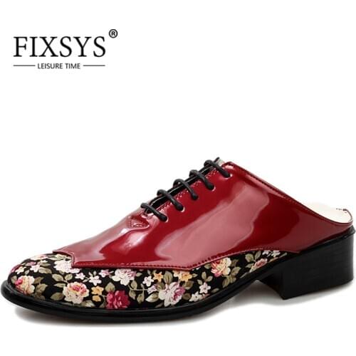 FIXSYS Fashion Men Casual Shoes Patent Leather Slippers Breathable Loafer Slides Man Outdoor Pretty Mules Lightweight Half Shoes