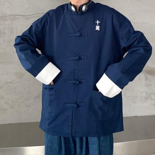 Vintage Chinese Style Clothing Women Clothes 2021 Harajuku Shirt Tops Streetwear Man Oversized Blouse Hanfu Tang Suit TA2414