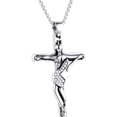 Johnny Hallyday Vintage guitar cross pendant necklace men jewelry 316 stainless steel floating locket charms Christian Crucifix