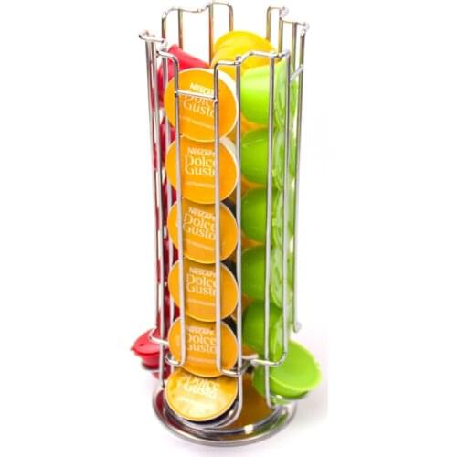 24Cups Rotatable Coffee Pod Holder For Dolce Gusto Capsule Display Capsule Rack Stainless Steel Tower Stand Storage Shelves Rack