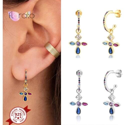 Cross Earrings for Women 925 Sterling Silver Ear Needle Earrings Dangle Drop Earrings Charming Crystals CZ Pendant Earrings