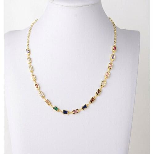 Womens 18" 18K Plated Rainbow Crystal Chain Long Necklace