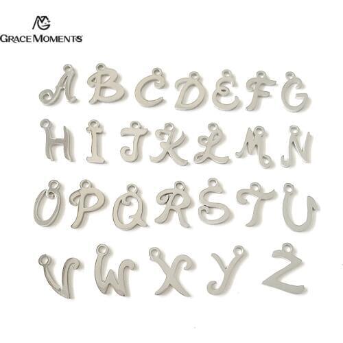 10pcs/lot 316L Stainless Steel High Polished Cut Out Alphabet Charms DIY Initials From A-Z Alphabets Pendant Accessories