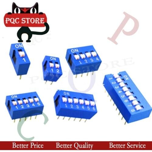 10PCS Slide Type Switch Module 1 ~ 12 Bit 2.54mm Position Way DIP Blue Pitch Toggle Switch Blue Snap Switch For PCB 8PIN 6PIN