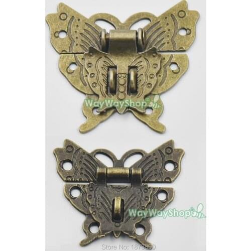 20 Pcs Bronze Latch Hook Lock Use for Decorative Jewelry Gift Wooden Box Hasp Flower With Screws 2 Size Choice