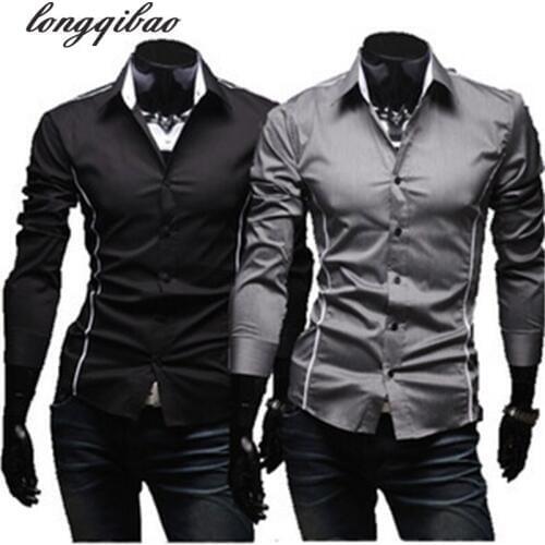 2017 spring new mens long-sleeved striped Slim casual luxury solid color shirt (3 colors optional)