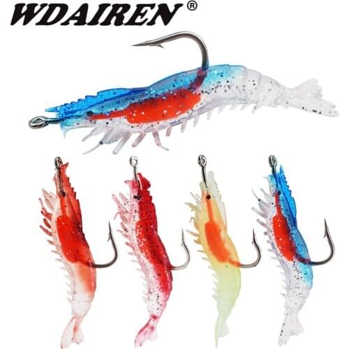 4pcs/Lot Luminous Shrimp Soft Fishing Jig Lures Set 5.5cm 3g Night Squid Bass 4 Colors Artificial Silicone Bait Tackle Equipment