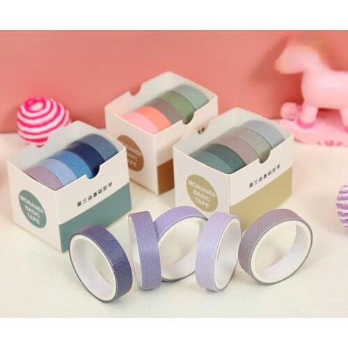 5 Rolls/Pack Decorative Washi Paper Tape Stickers Geometric Series Basic Color Hand Account Decorative Kawaii Washi Tape