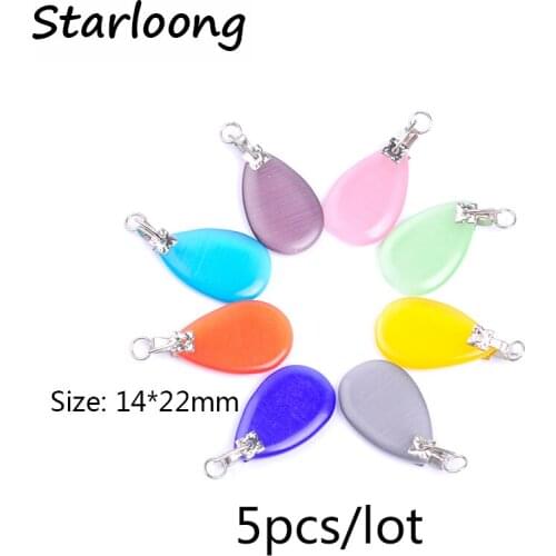 5pcs/lot 8 colors water drop opal stone cat eyes little pendant for necklace DIY jewelry making