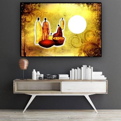 Abstract Flower African Art Figure Gold Landscape Oil Painting on Canvas Posters and Prints Cuadros Wall Picture for Living Room