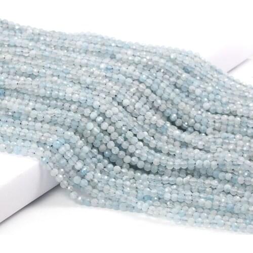 Natural Stone Aquamarine Beaded 2 3 4mm Micro Faceted Loose Spacer Beads for Jewelry Making DIY Necklace Bracelet Strand 15