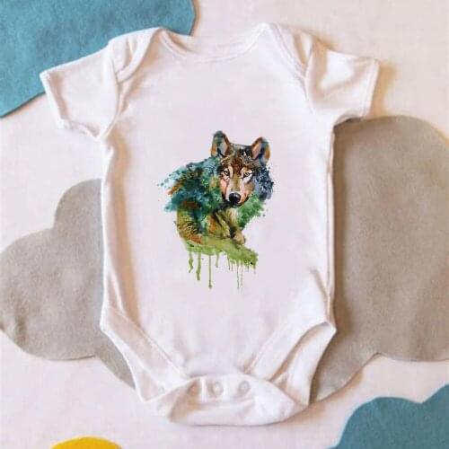 Harajuku Wolf Print Baby Bodysuits Short Sleeve Cozy Summer Baby Boy Clothes O Neck Toddler Romper New Born Ropa De Bebe Niña