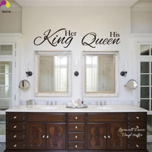 Her King His Queen Quote Wall Sticker Bathroom Hang Towel Mirror Bedroom Sofa Wedding Floor Lettering Decal Vinyl Home Decor