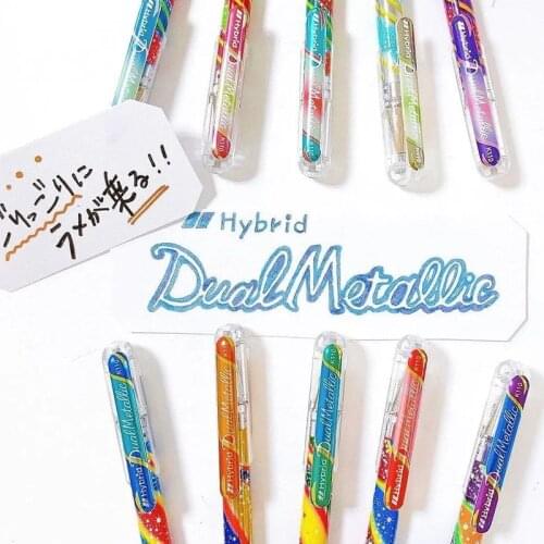 Pentel K110 Hybrid Dual Metallic Shiny Colour Mixed Glitter Gel Pen Milk Color 1.0mm Card Decorative Painting Design