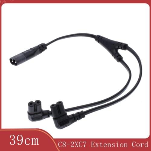 IEC320 C8 to 2X C7 Y Split AC Power Cord, IEC Figure 8 Male to 2 Female 1 in 2 Out AC Power Cable, Length=39CM Black