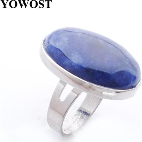 Beautiful Jewelry Party Ring Silver Color Natural Cabochon stone Bead Blue-veins Stone Adjustable Finger Rings for Women QX3078