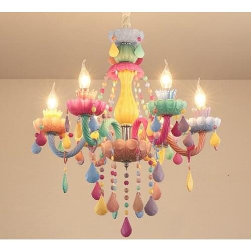 Colorful Home Crystal Chandeliers Living Room Bedroom Drop Light Pendants Girls Princess Chandeliers Lighting Indoor Lamp B569