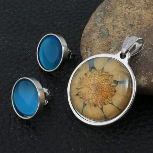 Round Fashion Style Stainless Steel Jewelry Sets For Women Silver Color Pendants And Earrings SEUZCABA