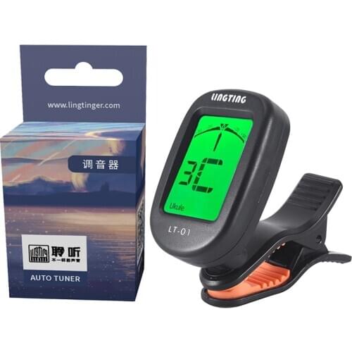 LINGTING LT-01 Mini Digital Electronic Clip-On Tuner LCD Screen for Guitar Chromatic Bass Ukulele C/ D Violin