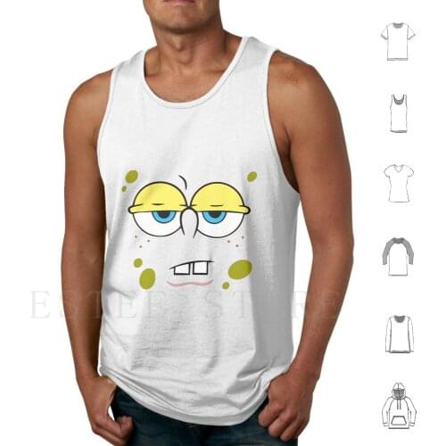 Face Tank Tops Vest Cotton Squarepant Design Square Pants Face Portrait Funny Cartoon Design Sponge Square Pants