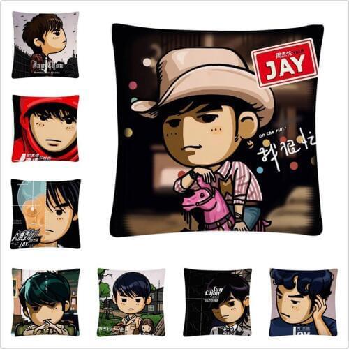 Cute Male Superstar JAY Cartoon Pattern Linen Cushion Cover Pillow Case for Home Sofa Car Decor Pillowcase45X45cm