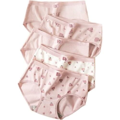 Fashion 5Pcs/lot Womens Panties Pure Cotton Breathable Underwear Seamless Cute Bow Print Girls Briefs Sexy Female Lingerie