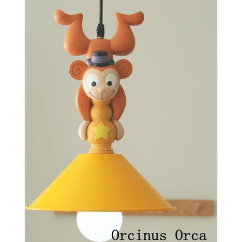 Cartoon creative yellow monkey chandelier Boy Girl Bedroom childrens room lamp American color animal led Chandelier
