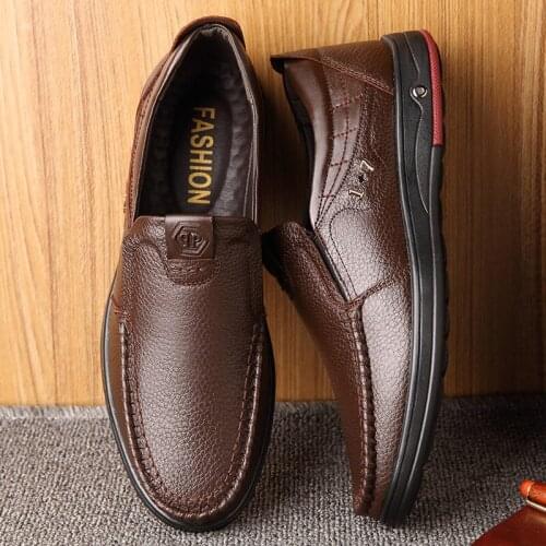 2021 New Mens Casual Shoes Leather Flat Shoes Formal Shoes Black Breathable Lazy Shoes Antiskid Mens Shoes Large Size 38-46