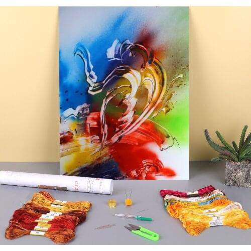Abstract Spring Printed Canvas 11CT Cross-Stitch DIY Embroidery Kit DMC Threads Handiwork Craft Handicraft Sewing Wholesale
