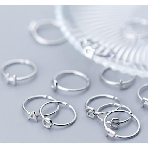 Genuine 100% 925 Sterling Silver Unisex A-Z 26 Letters Initial Name Rings for Women Men Creative Finger Rings Jewelry